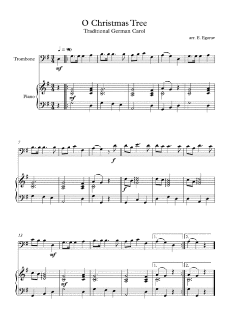 O Christmas Tree, Traditional German Carol, For Trombone & Piano (arr. Eugene Egorov)