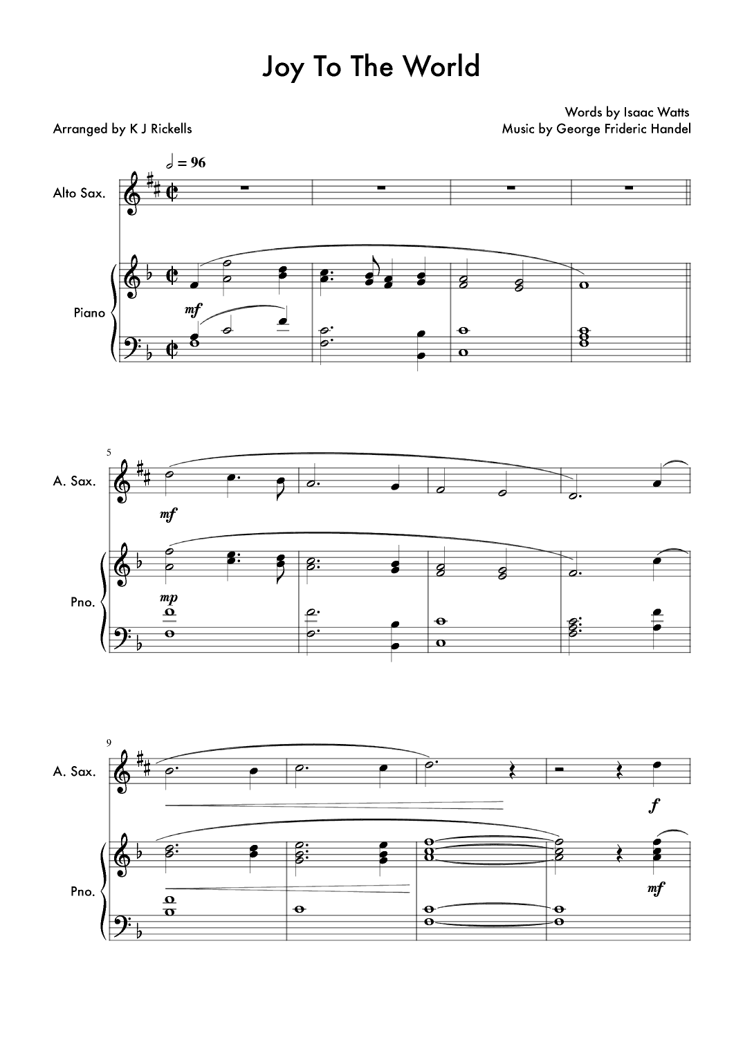 Joy To The World - Alto Saxophone (arr. K J Rickells)