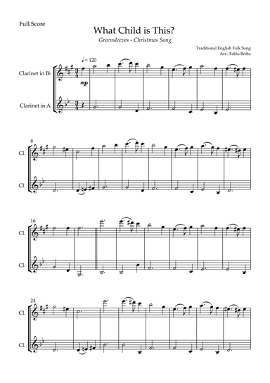 What Child is This? - Greensleeves (Christmas Song) for Clarinet in Bb & Clarinet in A Duo (arr. Fabio Britto)