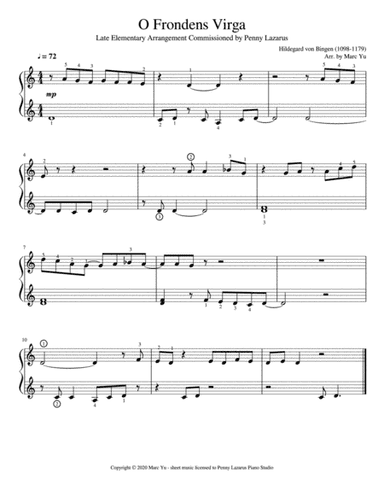 O Frondens Virga - Late Elementary Piano Arrangement (arr. Marc Yu)