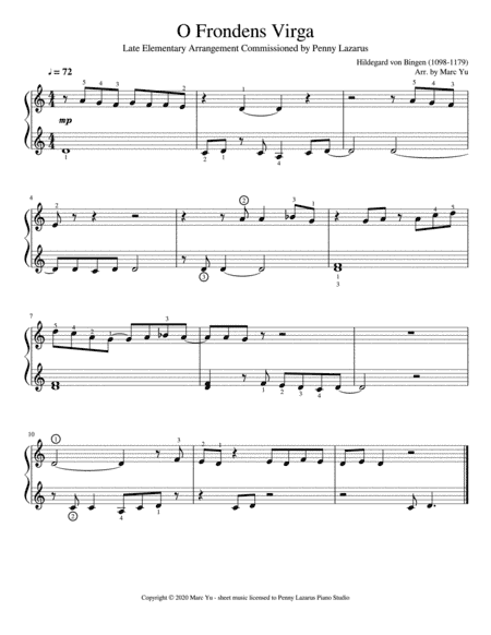 O Frondens Virga - Late Elementary Piano Arrangement (arr. Marc Yu)