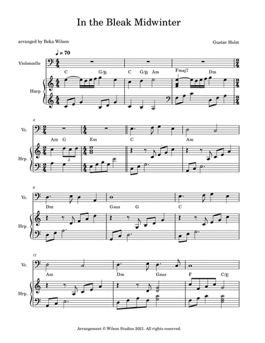 In the Bleak Midwinter--cello/harp duet (arr. Beka Wilson)