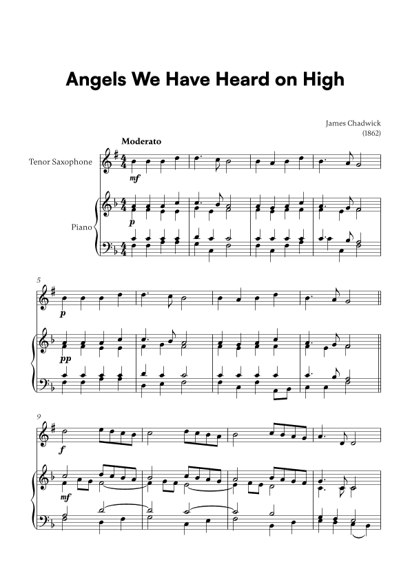 Angels we have heard on high (for Tenor Saxophone and Piano) (arr. Cadenza Editions)