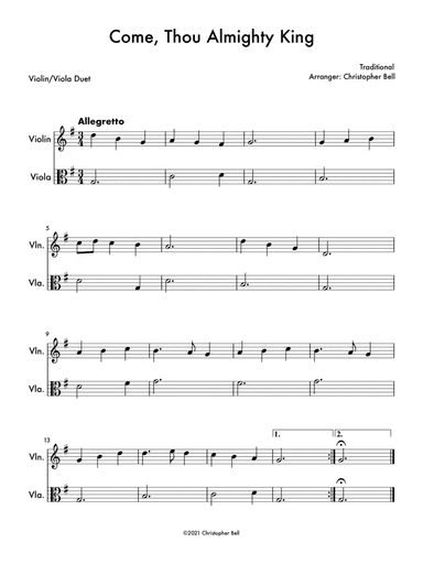 Come, Thou Almighty King - Easy Violin/Viola Duet (arr. Christopher Bell)