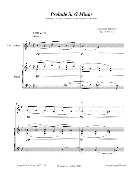 Scriabin: Prelude in G Minor for Alto Clarinet & Piano (arr. James M. Guthrie)