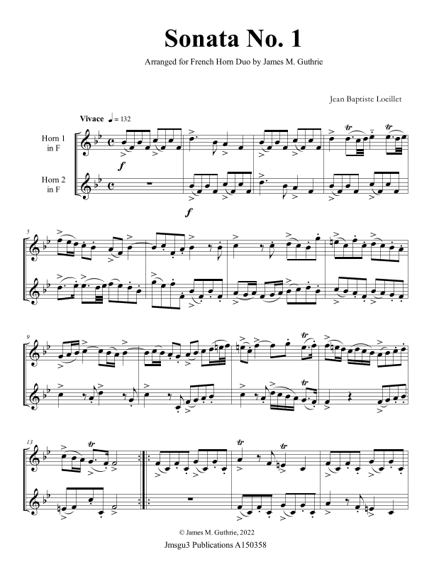 Loeillet: Sonata No 1 for French Horn Duo (arr. James M. Guthrie)