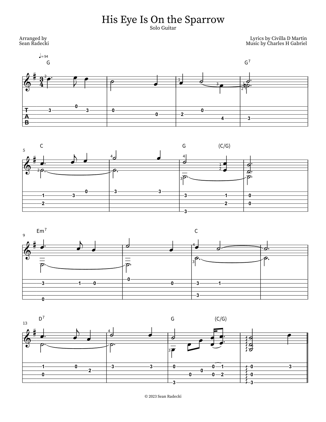 His Eye Is On the Sparrow (arr. Sean Radecki)