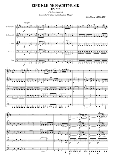 Eine Kleine Nachtmusik for Brass Quintet (arr. Diego Marani)