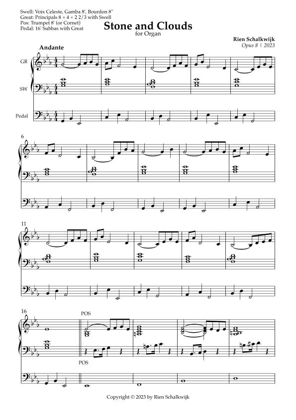 Stone and Clouds (for organ), Opus 8