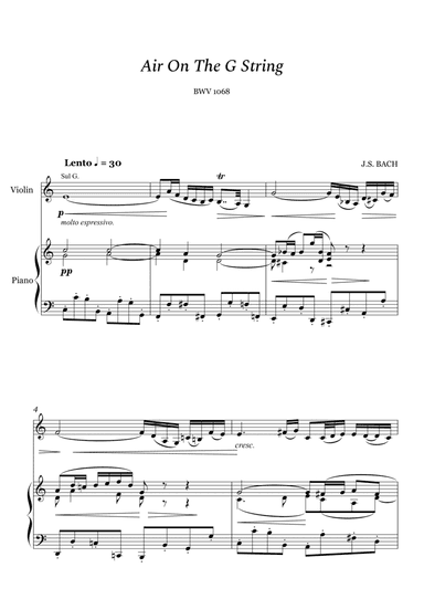 Air on The G String for Violin and Piano (Best Version) (arr. Cássio Silva Chaves)