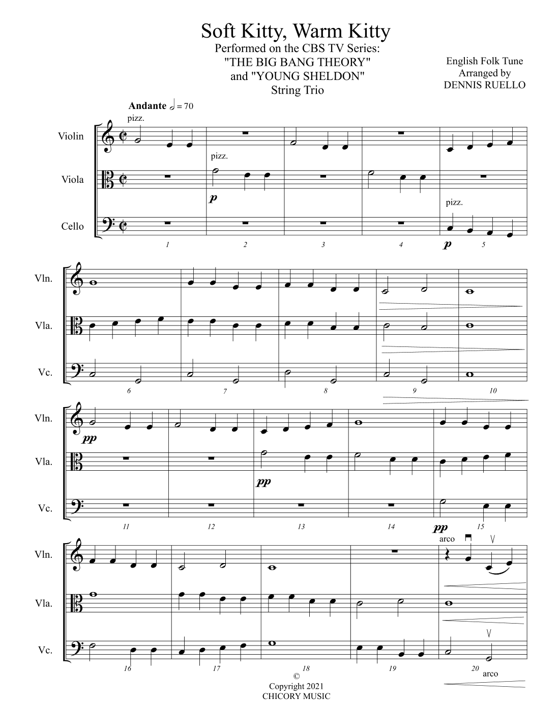 Soft Kitty, Warm Kitty - Performed on the CBS TV Series: "THE BIG BANG THEORY" and "YOUNG SHELDON" - (arr. Dennis Ruello)