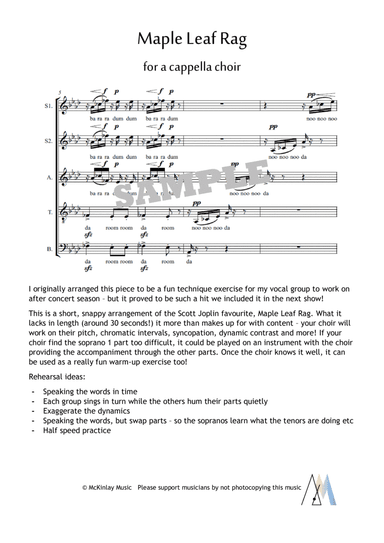 Maple Leaf Rag - for a cappella choir (arr. L. McKinlay)