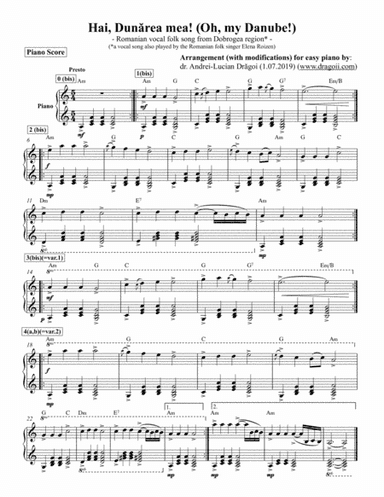 Anonymous - Hai, Dunarea mea! (Oh, my Danube!) (Romanian vocal folk song from Dobrogea region*) (*a (arr. Andrei Lucian Dragoi)