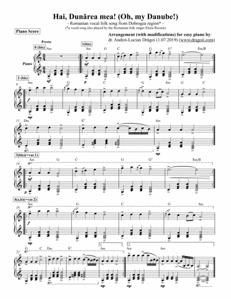 Anonymous - Hai, Dunarea mea! (Oh, my Danube!) (Romanian vocal folk song from Dobrogea region*) (*a (arr. Andrei Lucian Dragoi)