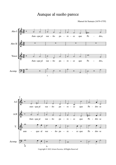 Aunque al sueño parece - Villancico a 3 al Principe de la Iglesia N.P. Sn. Pedro - Score Only (arr. Arturo Escorza)