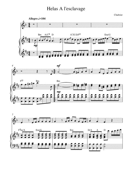 Helas! A l'esclavage (from Le roi malgré lui) (arr. Kaiserin Rebecca)