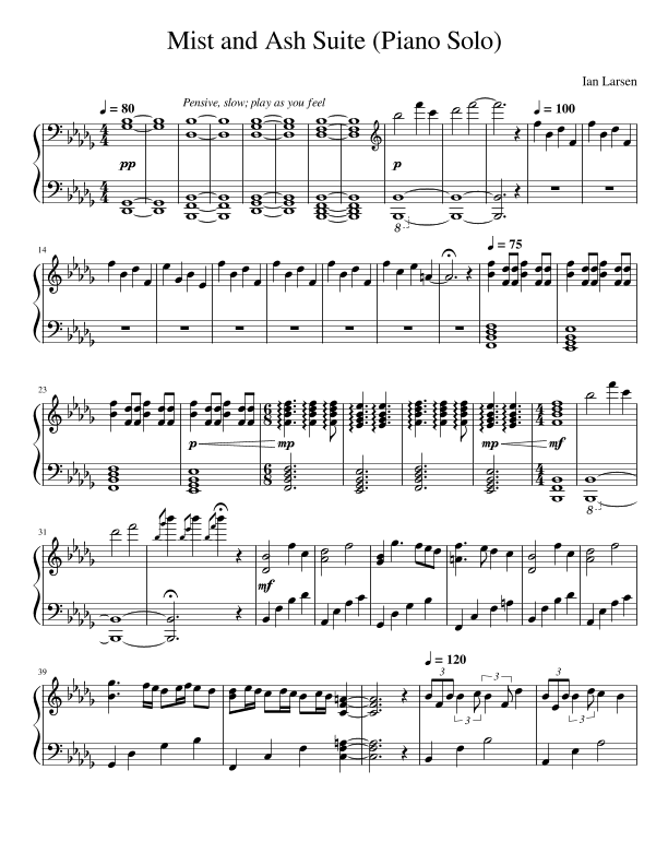 Mist and Ash Suite - Piano Solo