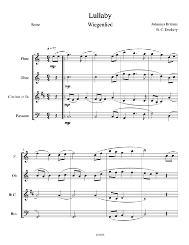 Brahms's Lullaby (Woodwind Quartet) (arr. B. C. Dockery)