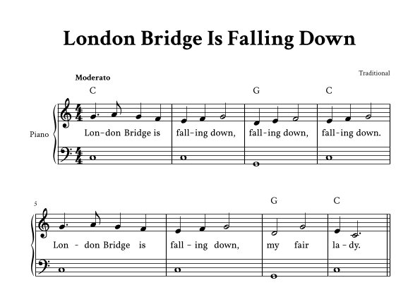 London Bridge Is Falling Down - Easy Piano in C (with Lyrics) (arr. Yuri Noronha)