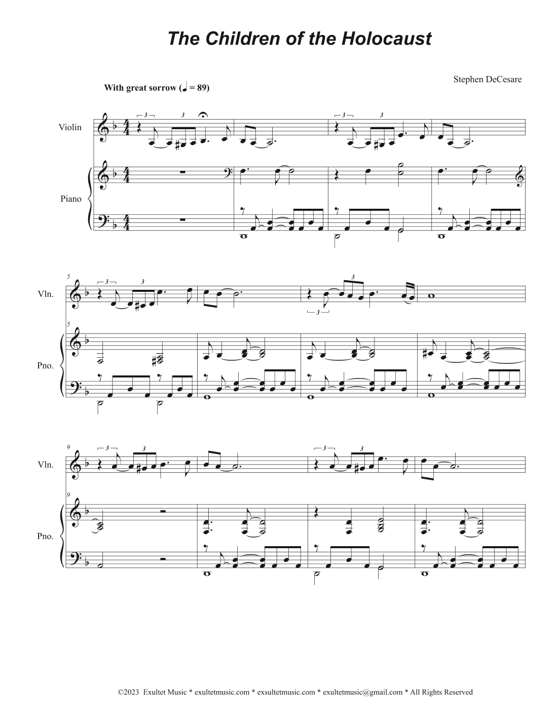 The Children of the Holocaust (Violin solo and Piano)
