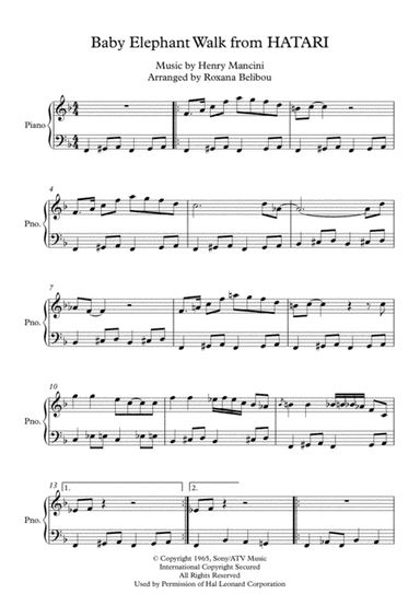Baby Elephant Walk from the Paramount Picture HATARI! (arr. Roxana Belibou)