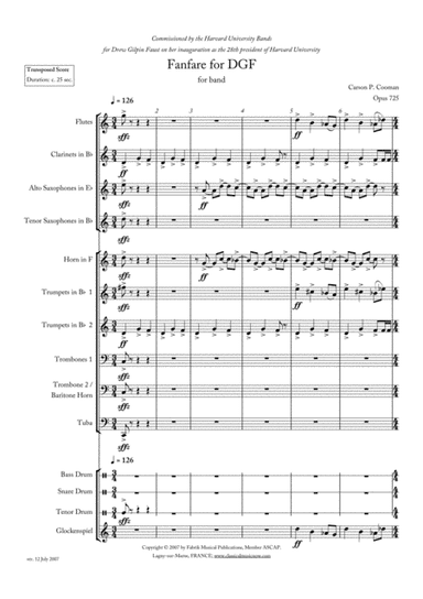 Carson Cooman: Fanfare for DGF, version for concert band (score and parts)