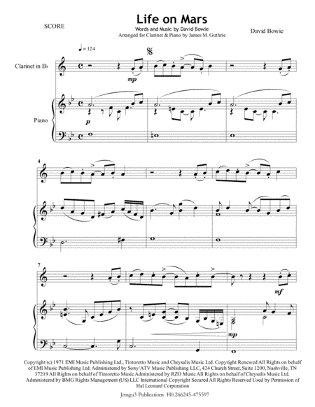 Life On Mars (arr. James M. Guthrie, ASCAP)