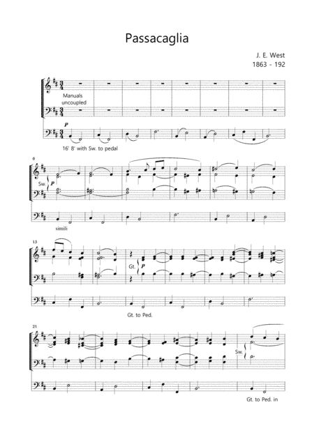 PASSACAGLIA - West - For Organ 3 staff (arr. Marcello Meneguzzo)