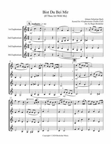 Bist Du Bei Mir (Euphonium Quartet - Treble Clef) (arr. Regis Bookshar)