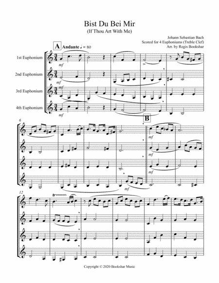 Bist Du Bei Mir (Euphonium Quartet - Treble Clef) (arr. Regis Bookshar)