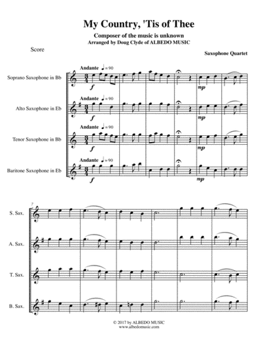 My Country, 'Tis of Thee for Saxophone Quartet (arr. Doug Clyde)