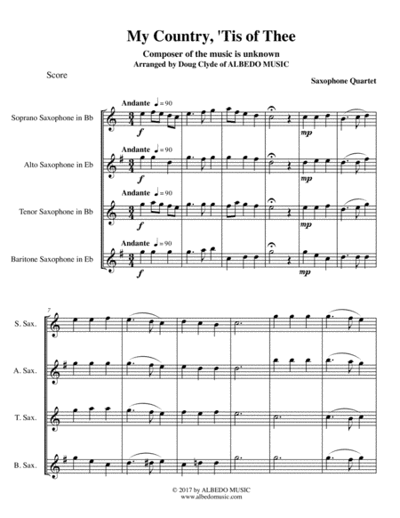 My Country, 'Tis of Thee for Saxophone Quartet (arr. Doug Clyde)