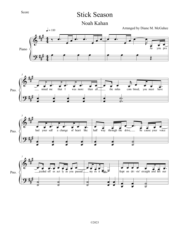 Stick Season (arr. Arranged by Diane M. McGahee)