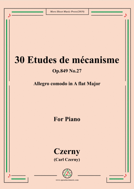 Czerny-30 Etudes de mécanisme,Op.849 No.27,Allegro comodo in A flat Major,for Piano (arr. MSM)