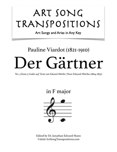 VIARDOT: Der Gärtner (transposed to F major) (arr. ArtSongTranspositions.com)