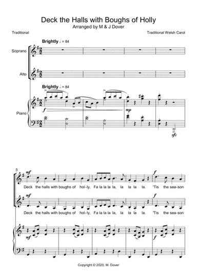 Deck the Halls with Boughs of Holly (Deck the Hall) - SA - Two Part Choir (arr. M & J Dover)