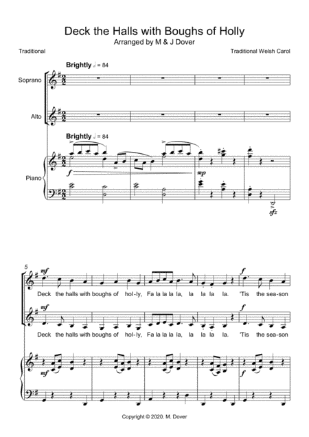 Deck the Halls with Boughs of Holly (Deck the Hall) - SA - Two Part Choir (arr. M & J Dover)