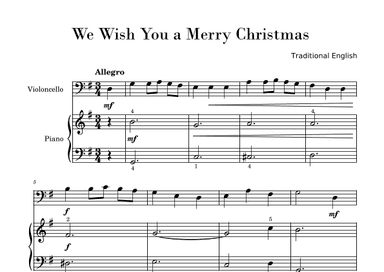 We Wish You a Merry Christmas (Easy Cello with Piano Accompaniment) (arr. Gisele Sant'Ana)