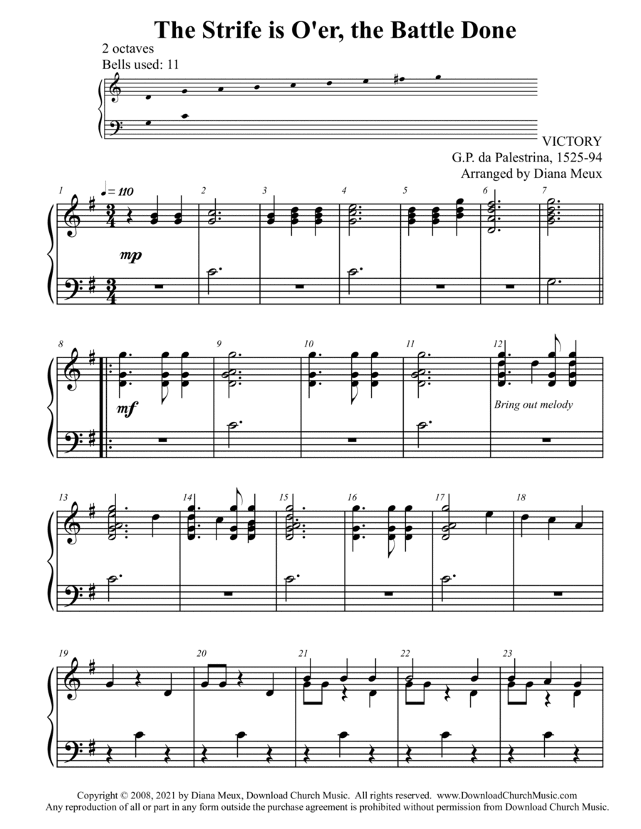 The Strife is O'er, the Battle Done (Handbells - 2 octaves) (arr. Diana Meux)