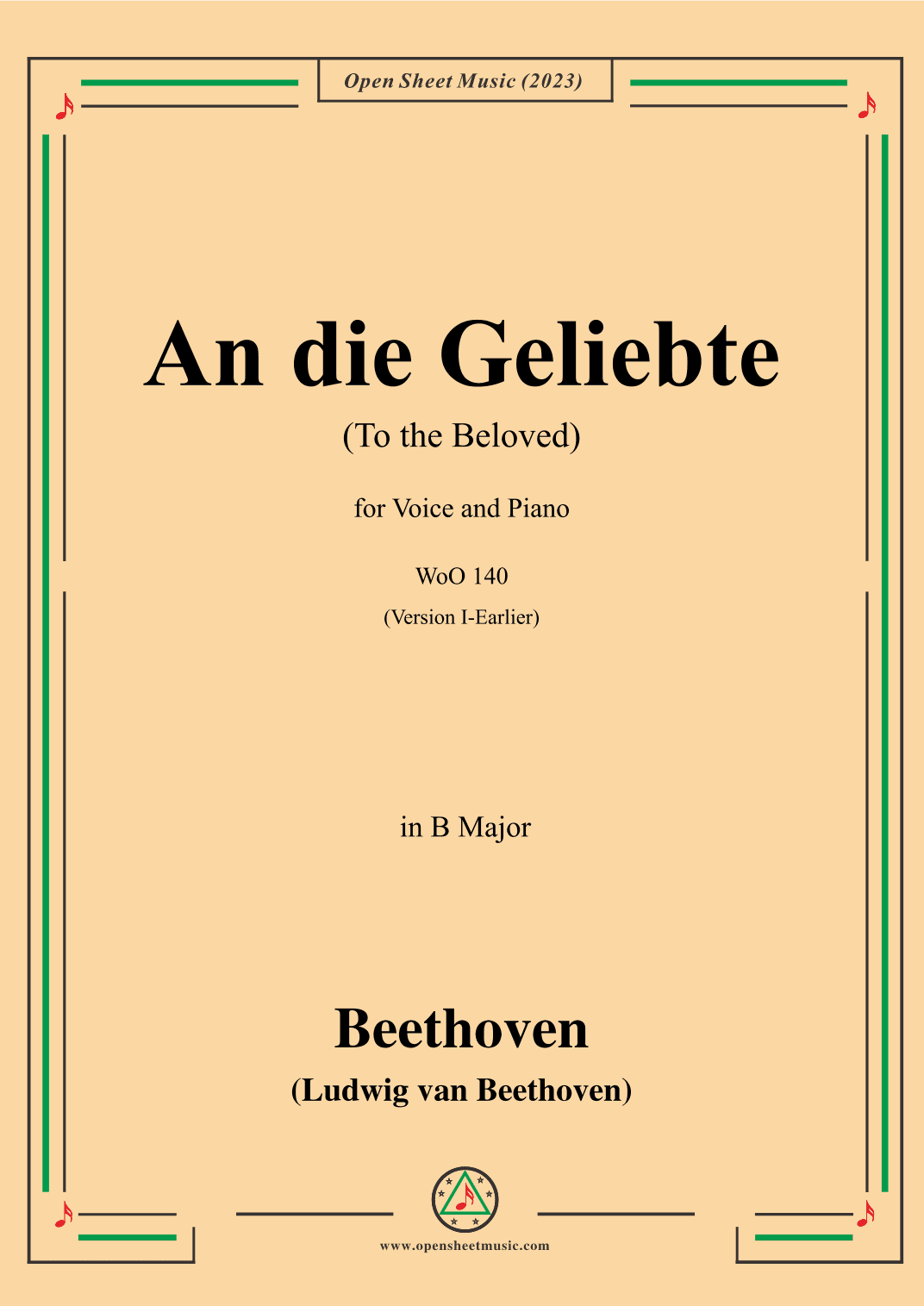 Beethoven-An die Geliebte(To the Beloved),,in B Major (arr. OSM Press)