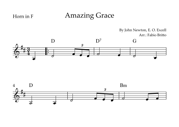 Amazing Grace for Horn in F Solo with Chords (arr. Fabio Britto)