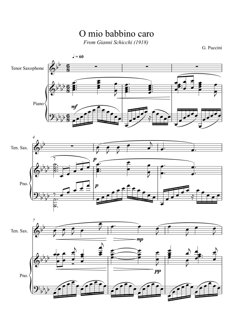 Giacomo Puccini - O mio babbino caro (Tenor Saxophone Solo) (arr. André Laitano)