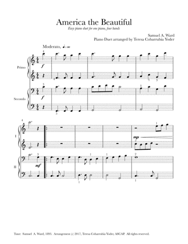 America the Beautiful- Easy Piano Duet by Teresa Cobarrubia Yoder, ASCAP (arr. Teresa Cobarrubia Yoder, ASCAP)