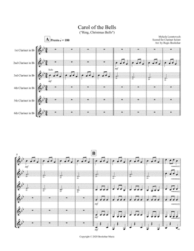 Carol of the Bells (F min) (Clarinet Sextet) (arr. Regis Bookshar)