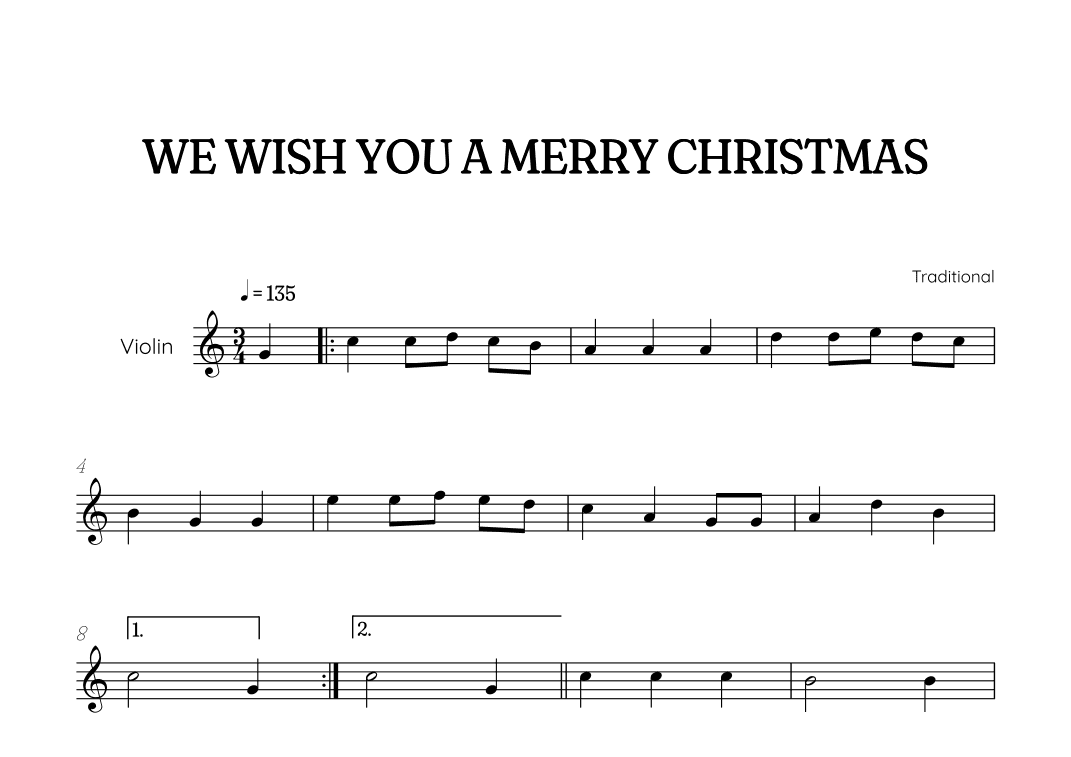 We Wish You a Merry Christmas for violin • easy Christmas sheet music (arr. Benzaiten Editions)
