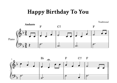 Happy Birthday To You - Easy Piano in F (arr. Yuri Noronha)