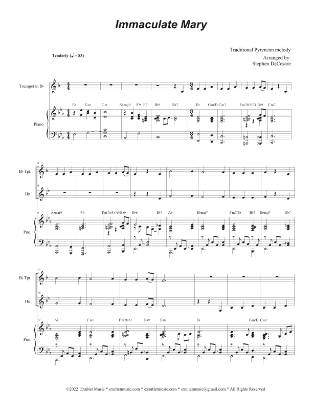 Immaculate Mary (Duet for Bb-Trumpet and French Horn) (Easy Version) (arr. Stephen DeCesare)