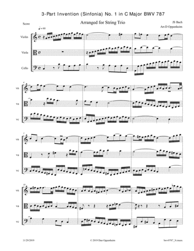 Bach: 3-Part Invention (Sinfonia) No. 1 in C Major BWV 787 Arranged for String Trio (arr. D Oppenheim)
