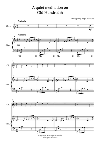 A Quiet Meditation On Old Hundredth, for Oboe and Piano (arr. Nigel Williams)