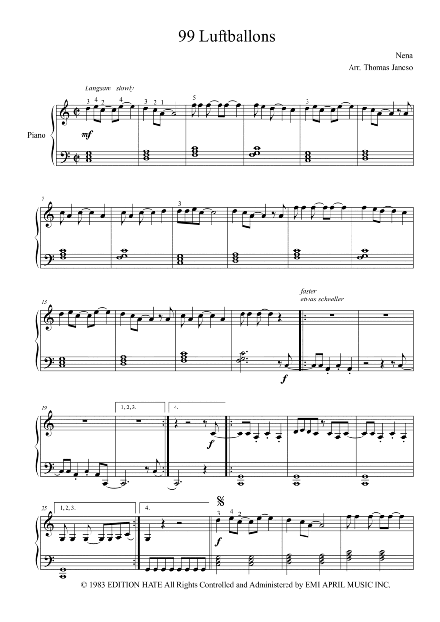 99 Red Balloons (99 Luftballons) (arr. Thomas Jancso)